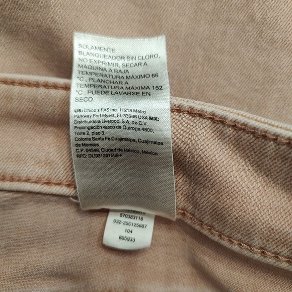 Chico's Slimming Girlfriend‎ Slim Leg Crop Jeans Women's Size 20 Peach Pink - Picture 5 of 7